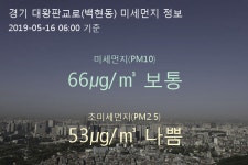 경기 대왕판교로(백현동) 오늘(16일) 6시 기준 미세먼지 농도는?…66㎍/㎥ 보통 수준