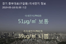 경기 중부대로(구갈동) 오늘(18일) 1시 기준 미세먼지 농도는?…51㎍/㎥ 보통 수준
