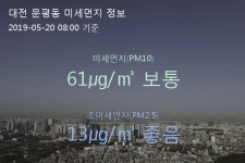대전 문평동 오늘(20일) 8시 기준 미세먼지 농도는?…61㎍/㎥ 보통 수준