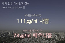 경기 안중 오늘(24일) 5시 기준 미세먼지 농도는?…111㎍/㎥ 나쁨 수준