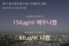 경기 경수대로(동수원) 오늘(25일) 5시 기준 미세먼지 농도는?…156㎍/㎥ 매우나쁨 수준