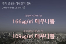 경기 중2동 오늘(25일) 5시 기준 미세먼지 농도는?…166㎍/㎥ 매우나쁨 수준