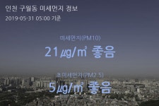 인천 구월동 오늘(31일) 5시 기준 미세먼지 농도는?…21㎍/㎥ 좋음 수준