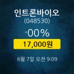 [★주식인사이드] 인트론바이오, 주가 17,000원(6월 7일 9시 9분 기준)