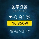 [★주식인사이드] 동부건설, 주가 10,850원(7월 4일 9시 21분 기준)