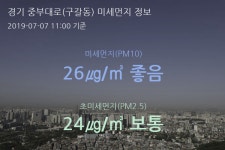 경기 중부대로(구갈동) 오늘(7일) 11시 기준 미세먼지 농도는?…26㎍/㎥ 좋음 수준