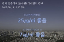 경기 경수대로(동수원) 오늘(13일) 11시 기준 미세먼지 농도는?…25㎍/㎥ 좋음 수준