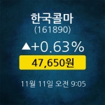 [★주식인사이드] 한국콜마, 주가 47,650원(11월 11일 9시 5분 기준)