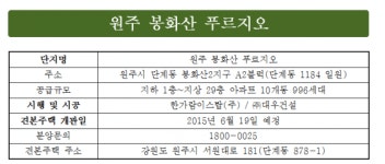 대우건설, ‘원주 봉화산 푸르지오’ 견본주택 19일 개관