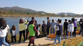 문경환경항공감시단·호서남초, 영강천 살리기 운동 EM흙공 던지기 행사