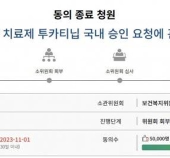 5만명 달성한 ‘투카티닙’ 승인 청원, 복지위 회부…본회의 넘어갈까