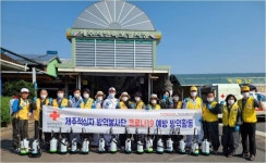 제주적십자사, 제주시민속오일시장 방역 봉사활동 실시