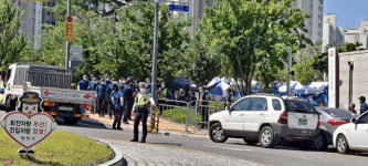 [원주]민주노총 원주 집회 국민건강보험공단 앞 준비 태세