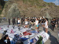 독도는 우리땅 독도에서 플래시몹 퍼포먼스 …시작전 준비