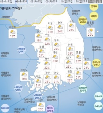전국적으로 흐린 날씨, 강한 비가 내릴 곳도 있을 전망, 우산을 꼭 챙기세요.