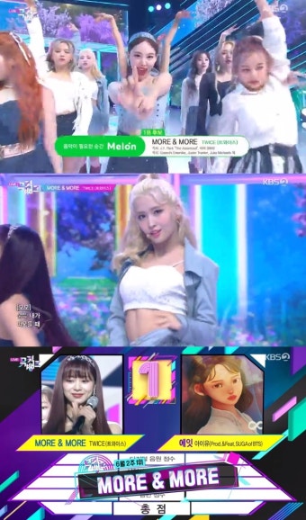 '뮤직뱅크' 트와이스, 아이유 꺾고 100번째 1위 달성