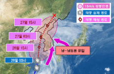태풍 메아리 예상 진로, 목포앞바다→옹진반도..전국 태풍 위험반원에