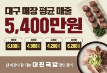 대천국밥, 평균 월 매출 5,400만원 달성