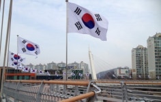 천안시 불당동 원형육교에 태극기 물결