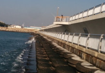 신항 바다쉼터 난간 너머 낚시객 다 어디로 갔나