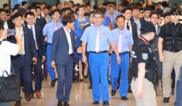 AG단일팀 북측 선수단 인천공항 도착
