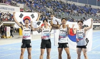 한국 남자 400m 계주, 대회 신기록으로 우승