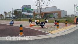 증평군 도시교통과 보도 잡초제거 ‘구슬땀’