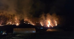 단양 대강면 야산 화재…주민 40여명 대피