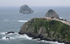 우뚝 선 바위를 향한 구애… 하얀 포말로 부서지는 거친파도