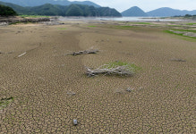 거북이 등처럼 쩍쩍… 물 빠진 영천댐 바닥