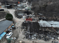 의성 산불 번지며 주변 산과 함께 잿더미로 변한 안동 축산단지