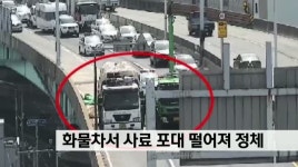 화물차서 사료 포대 떨어져...정체