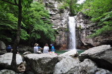 짙은 녹음 거닐다보면 가뭄에도 마르지 않는 검푸른 파래소 폭포가…