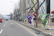 수원 망포역삼거리 다수의 불법현수막 실태