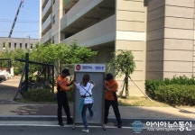 논산소방서, 아파트 주민 대상 경량칸막이 비상탈출 훈련