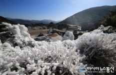 산청 동의보감촌 인공폭포, 한파에 ‘얼음 꽃’