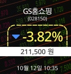 12일 GS홈쇼핑주가 오전 10시 35분 211,500원