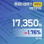 (장종리포트) 10일 마감 명성티엔에스주가 17,350원으로 마감