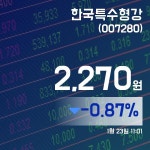 (국내주식시장주가) 23일 한국특수형강주가 2,270원