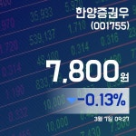 (주식실황) 7일 한양증권우현재가격 7,800원