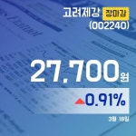 장종리포트 고려제강주가 27,700원 장 마쳐