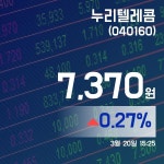 (장중시세) 20일 누리텔레콤거래가격 7,370원