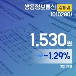장마감보고서 22일 쌍용정보통신주가 1,530원으로 마감