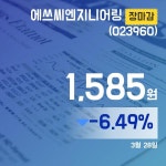 28일 에쓰씨엔지니어링주가 1,585원으로 종료
