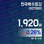 (주가정보) 1일 한국특수형강거래가격 1,925원