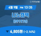 (증시실황) 9일 나노캠텍거래가격 4,805원