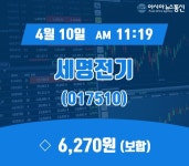 (주식종목) 10일 세명전기 현재주가 6,270원
