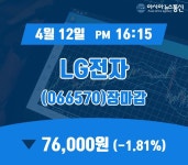 (장마감보고서) 12일 LG전자 주가 76,000원 마감