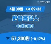 (주가정보) 30일 한일홀딩스 증시현황 57,300원
