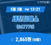 (증시보고) 3일 세진티에스 현재 주식 거래가격 2,865원